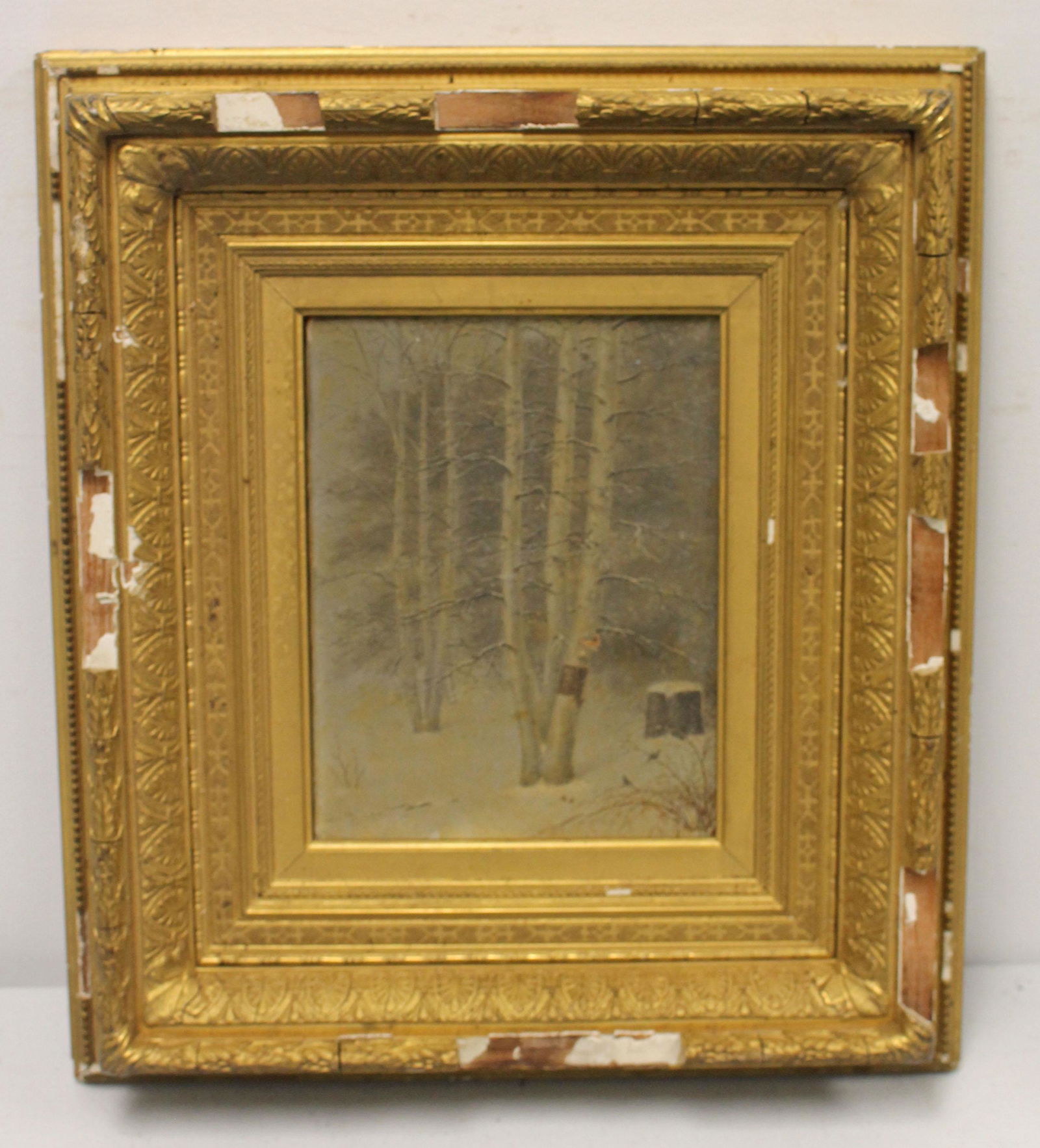 Antique 7"x9" o/c winter scene of birch trees - as (1 of 6)