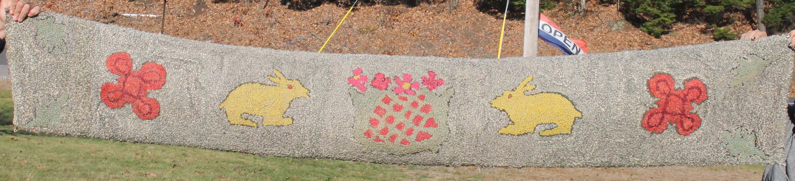 Vintage long hooked runner/rug w bunnies, baskets, (1 of 1)