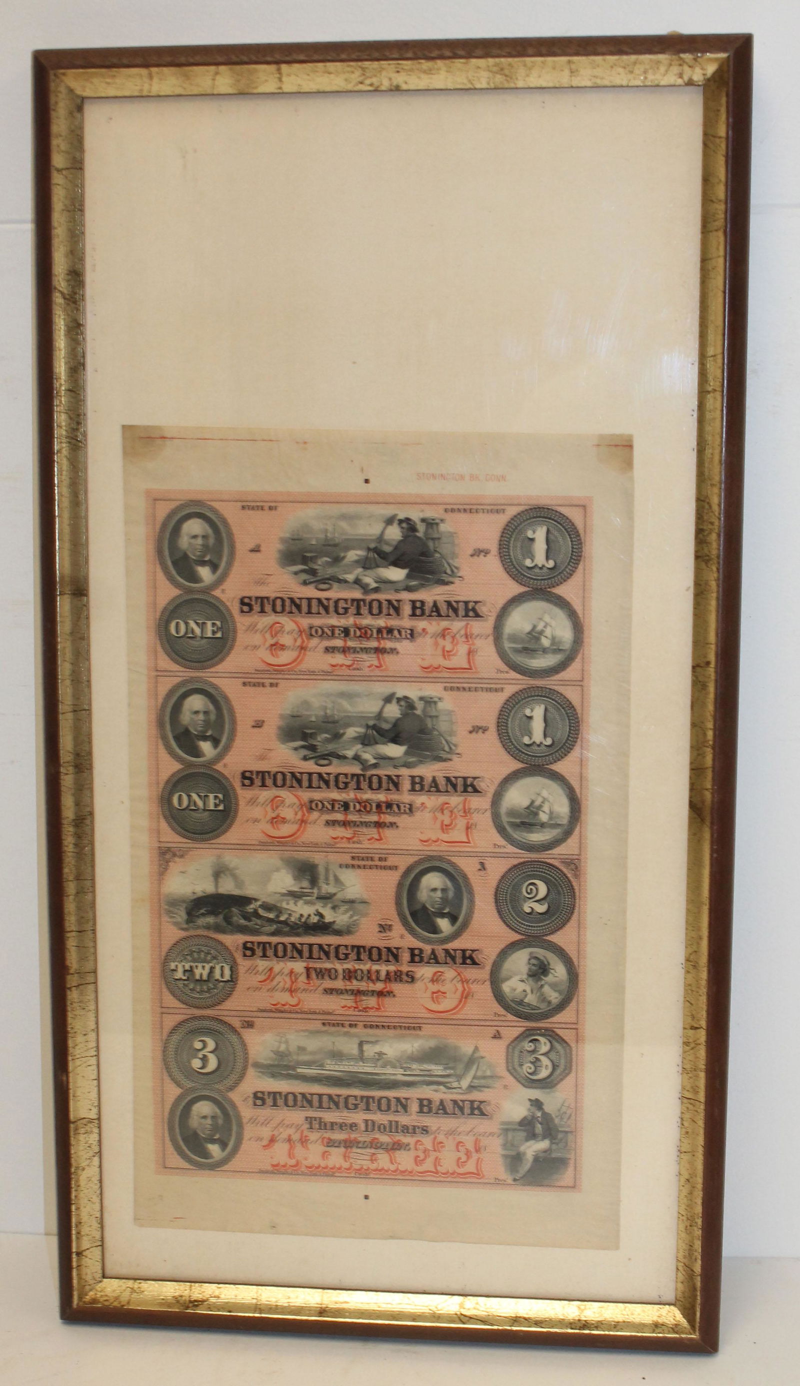 Vintage framed broken bank notes from Stonington Bank - (1 of 4)