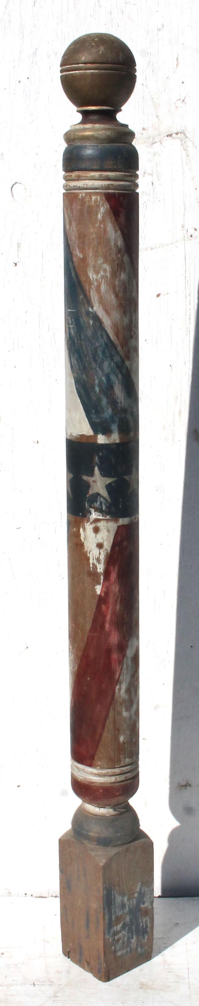 Large red, white & blue painted barber pole w Stars dec (1 of 8)