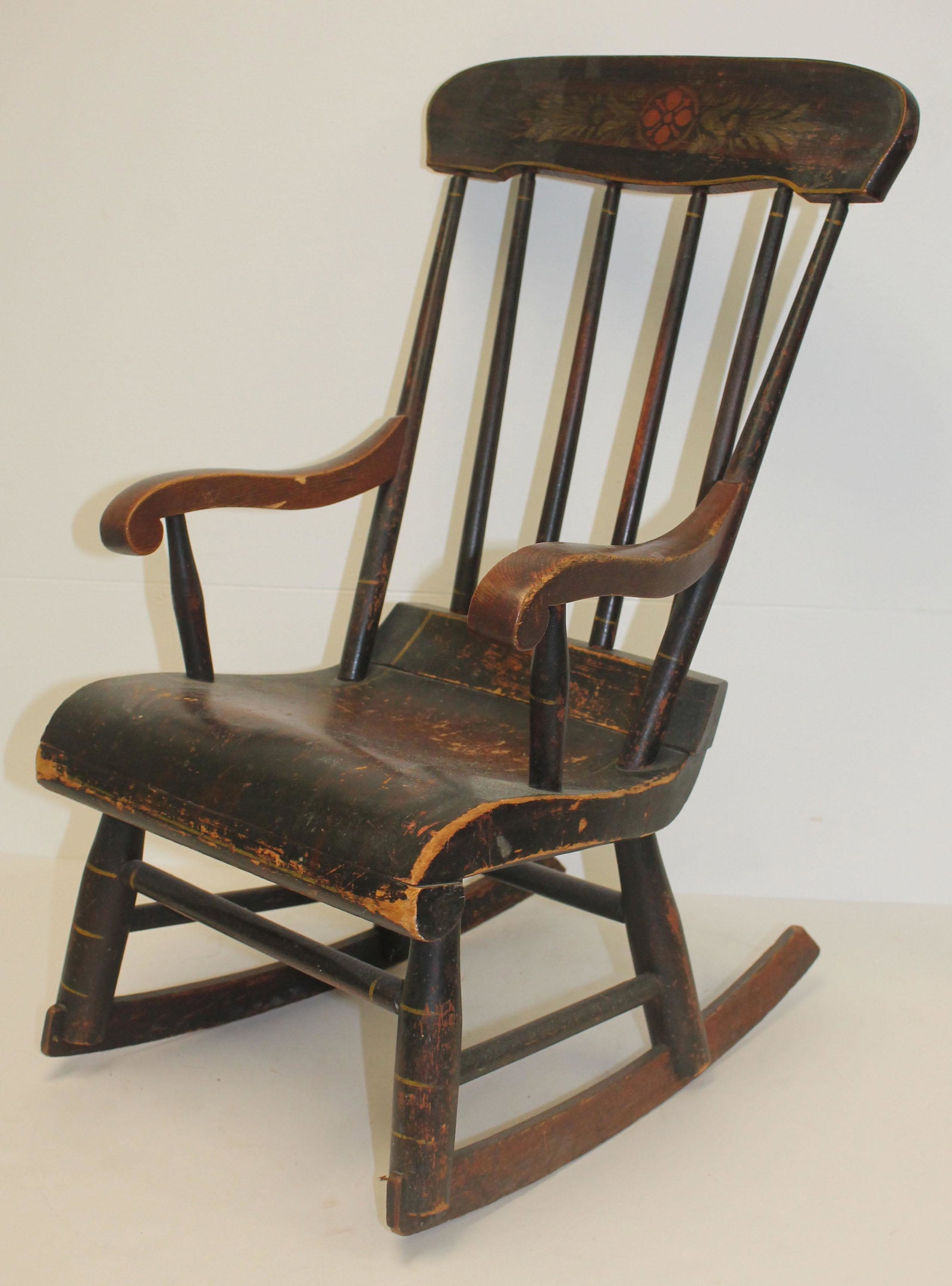 Antique child size stencilled rocker - overall height: Antique child size stencilled rocker - overall height 24 1/2"