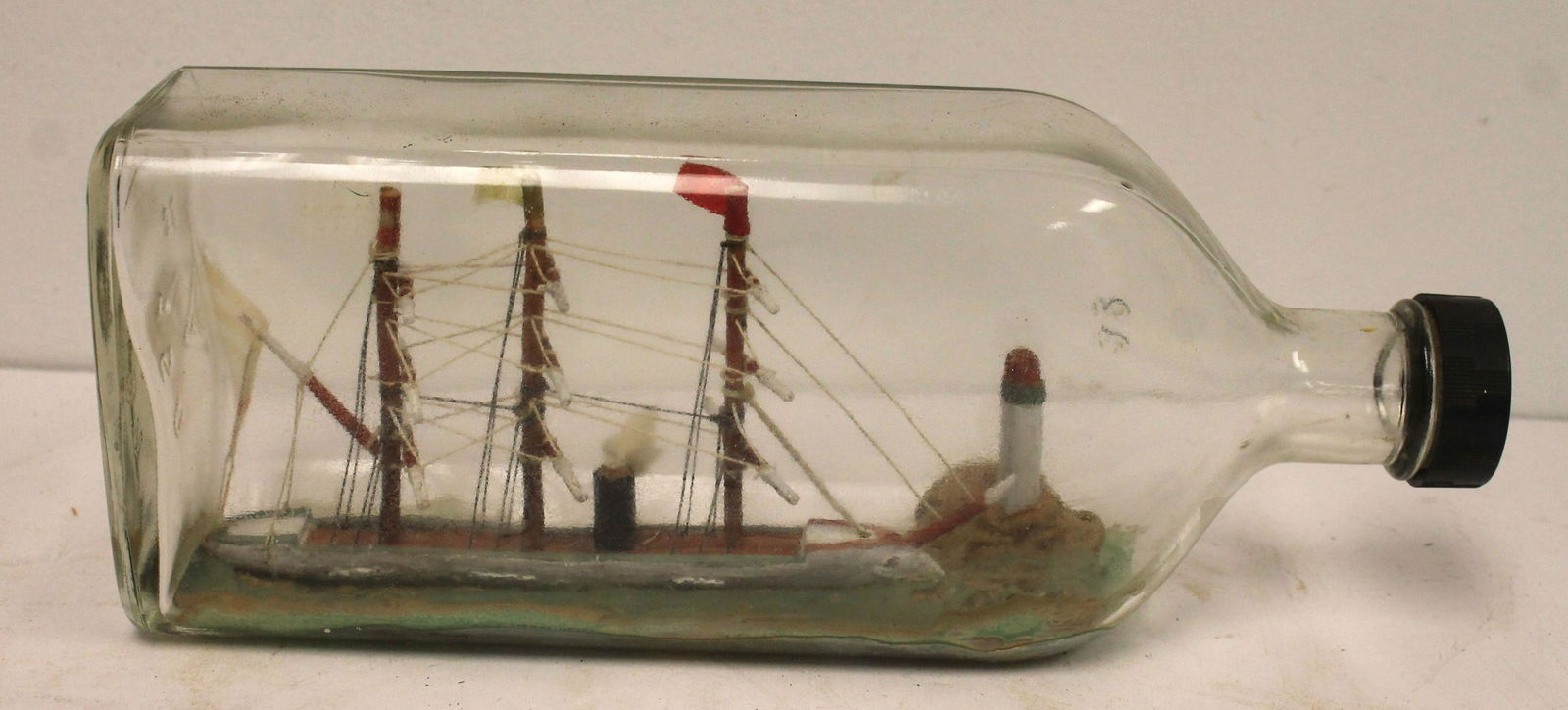 Ship model & lighthouse in bottle - 10" long (1 of 4)