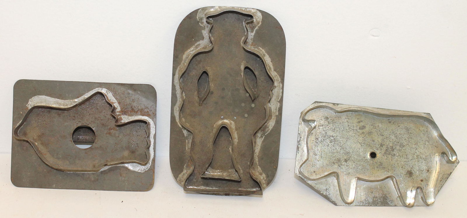lot of three antique tin figural cookie cutters - pig, (1 of 5)