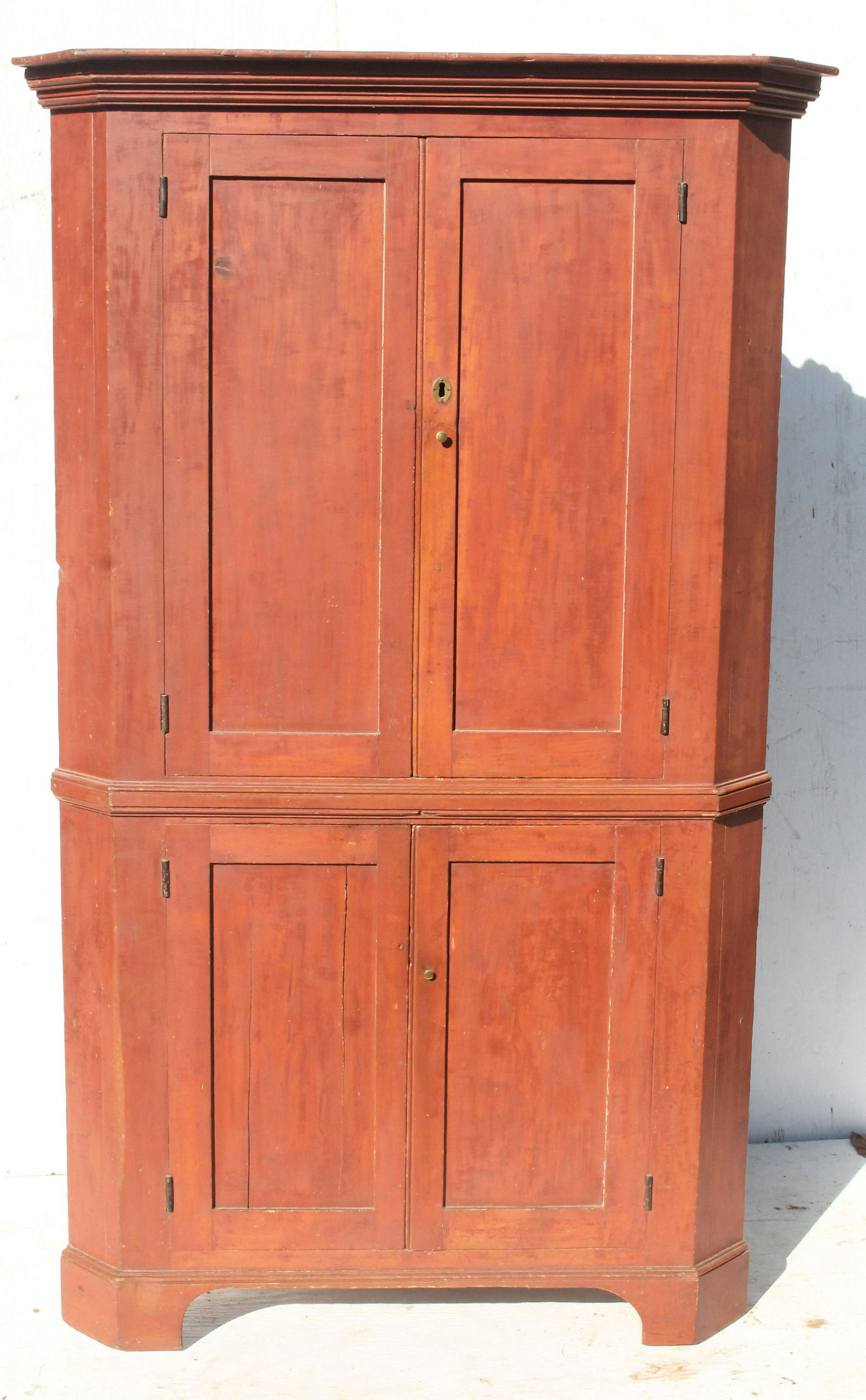 Antique calssic PA red painted corner cupboard in (1 of 6)