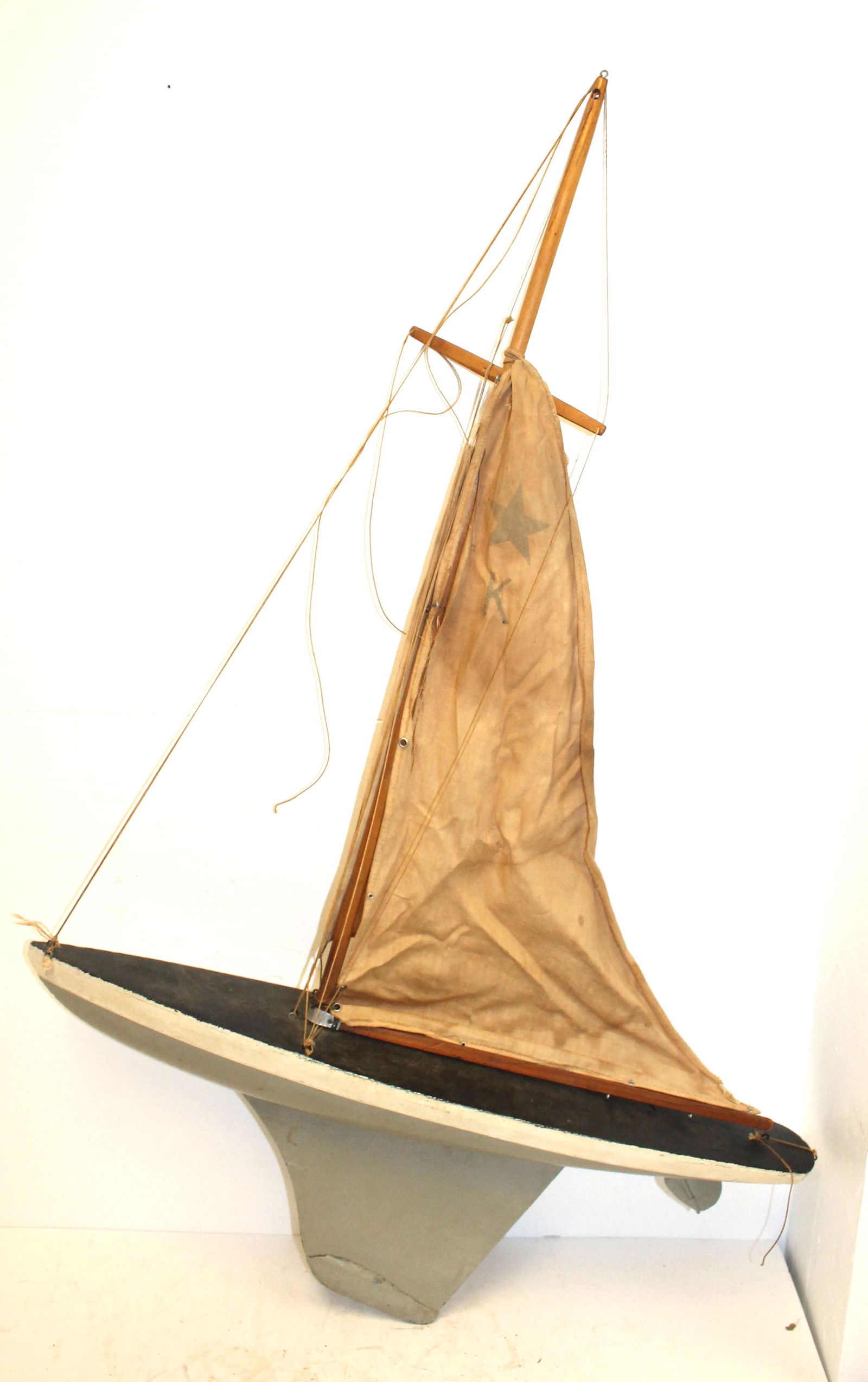 gray & white painted pond boat - 26" long (1 of 3)