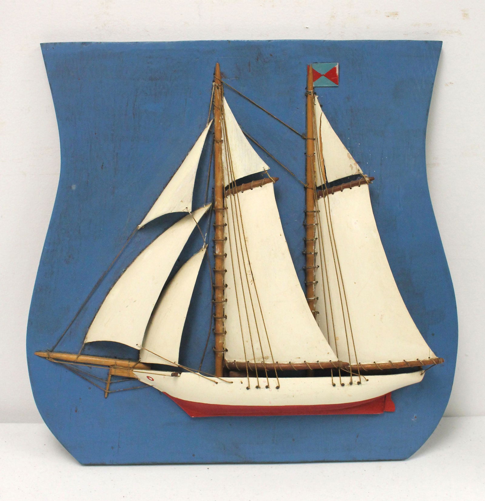 Ship diorama on blue shield form plaque - 16 1/2" tall (1 of 5)