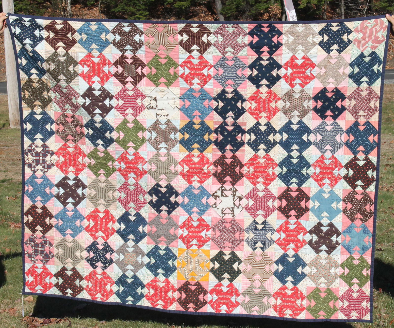 Multi color quilt w geometric design - 64 1/2" x 79 (1 of 1)