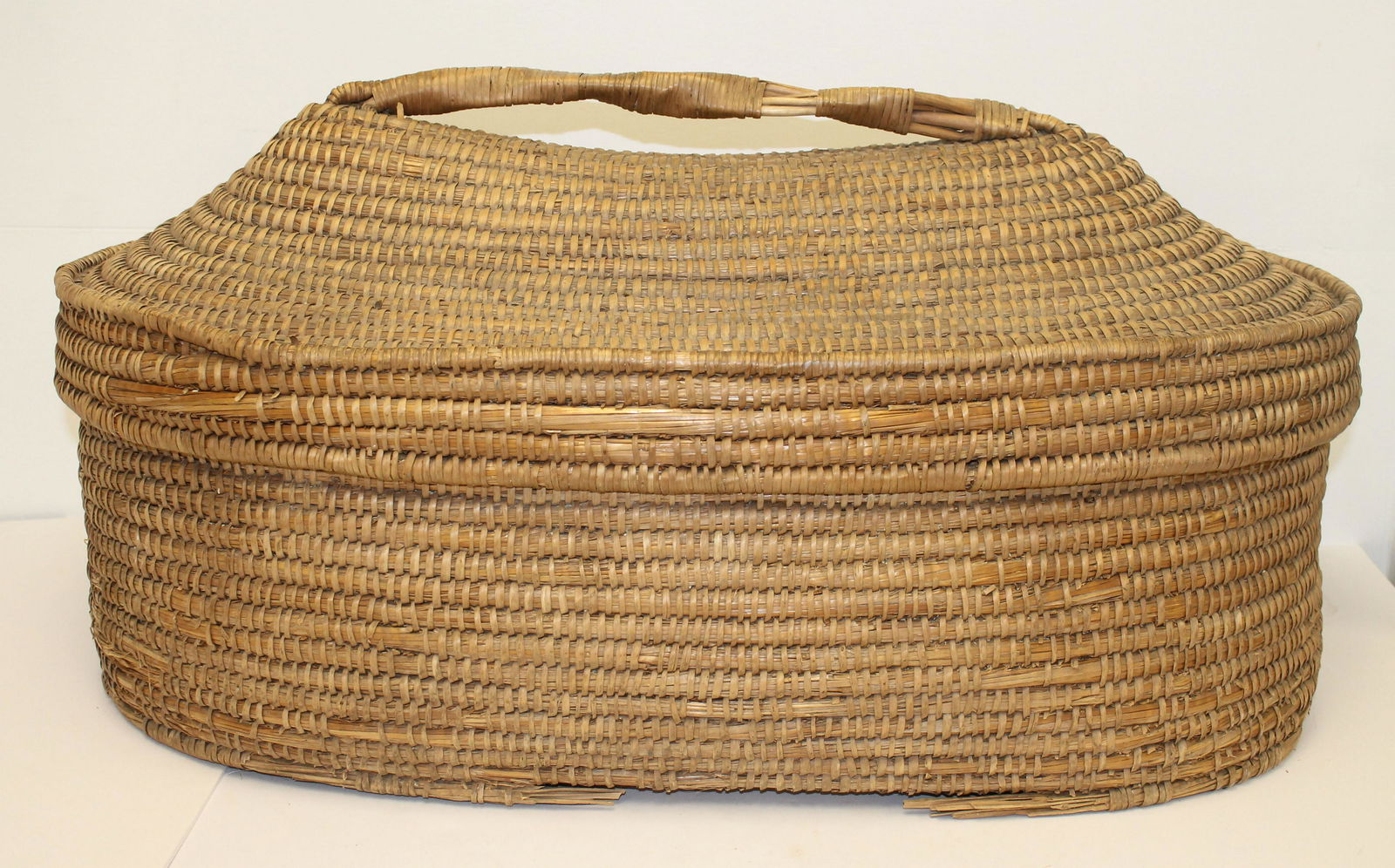 large antique unusual form rye covered basket - 30" (1 of 7)