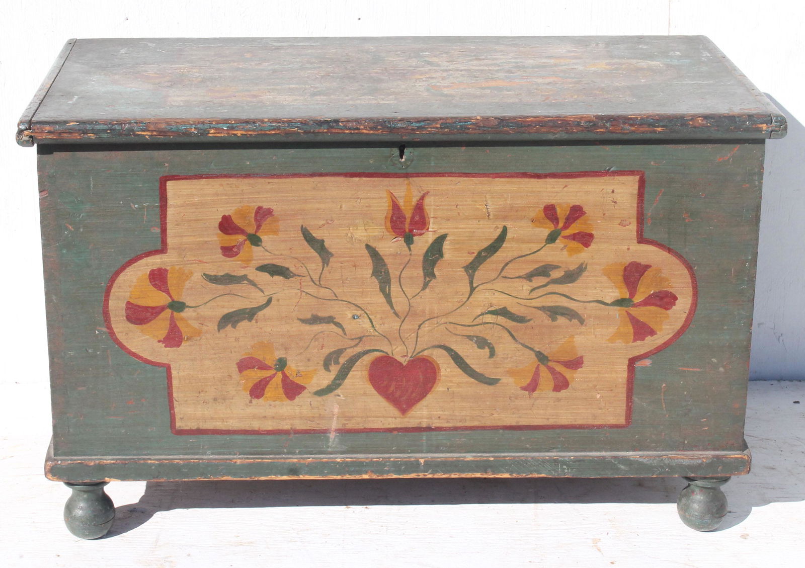 Antique PA style paint dec blanket chest - 23 1/2" tall: Antique PA style later paint dec blanket chest - 23 1/2" tall x 37 1/2" wide x 19" deep