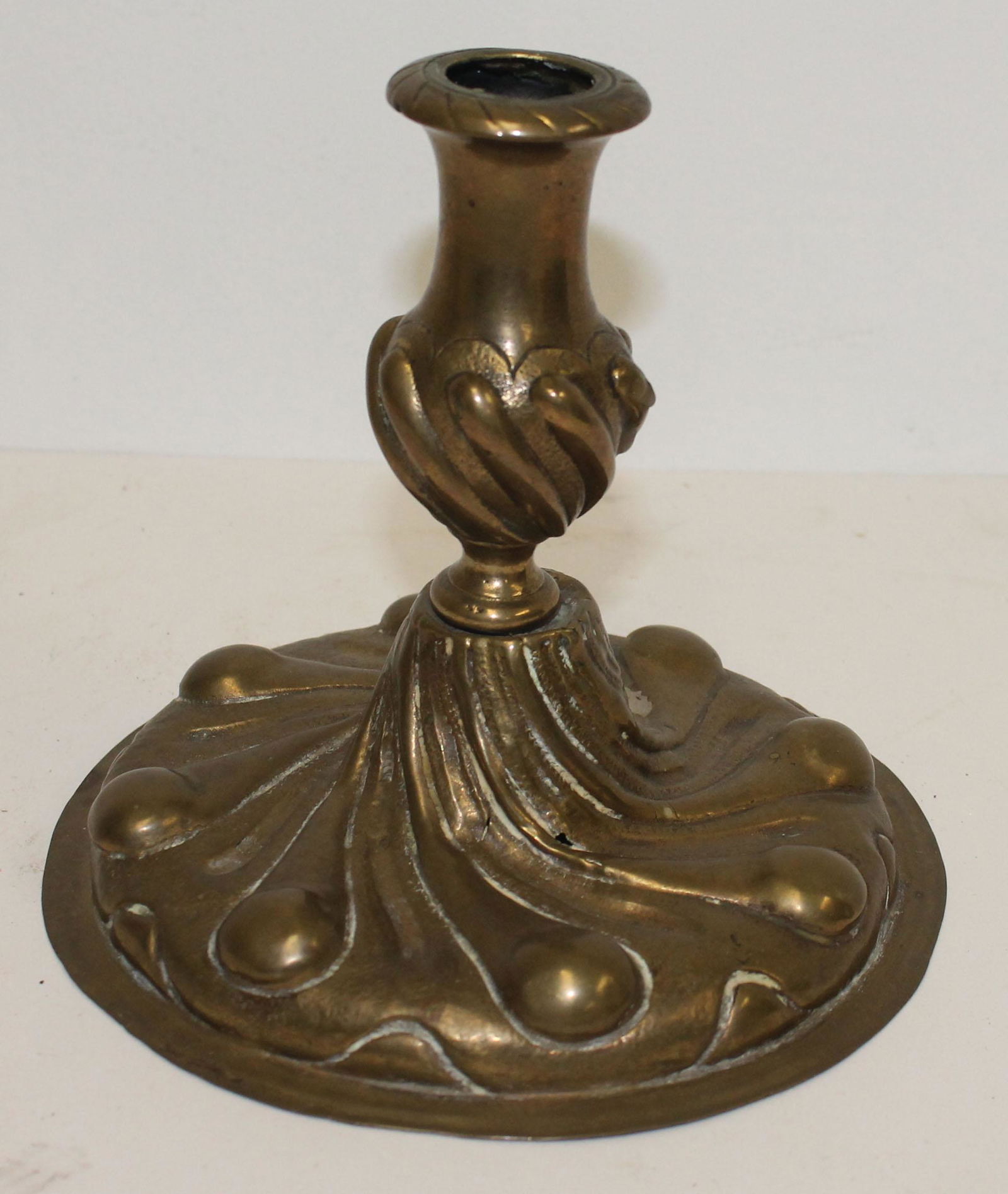 17thC Italian brass candlestick - 5 3/4" tall x 6 1/2" (1 of 3)