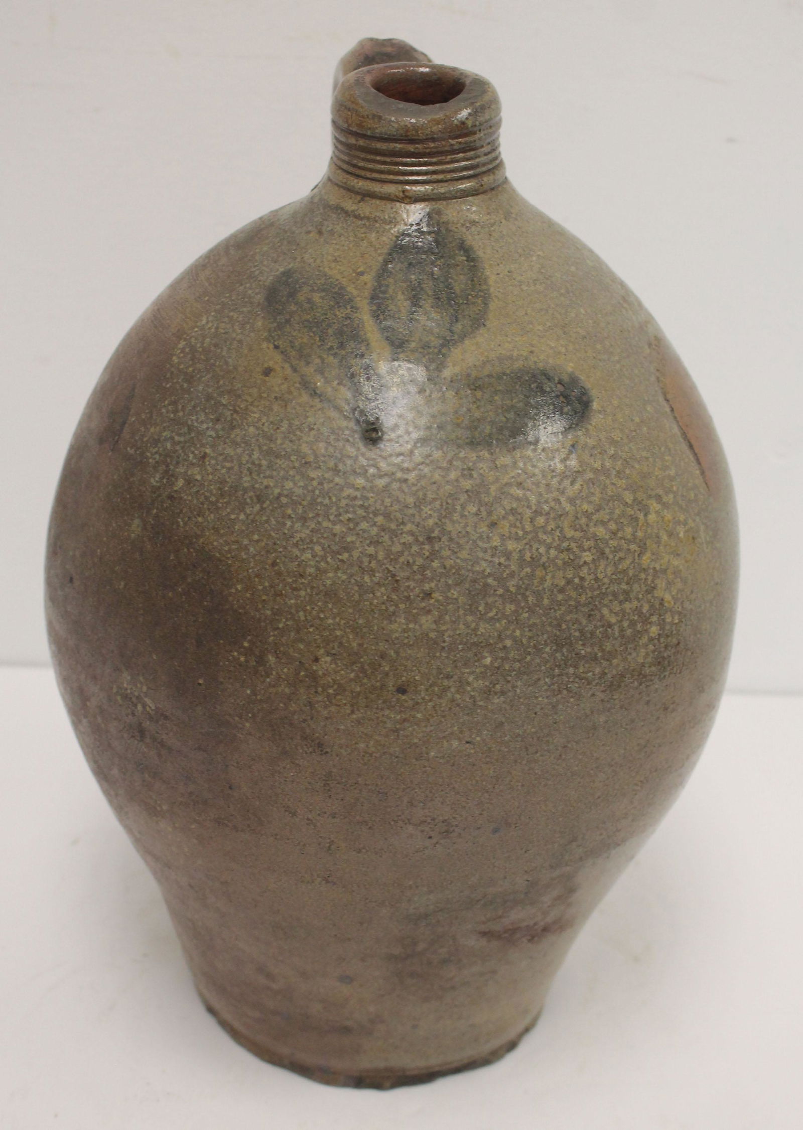 Antique stoneware ovoid jug w cobalt leaf dec - (1 of 6)