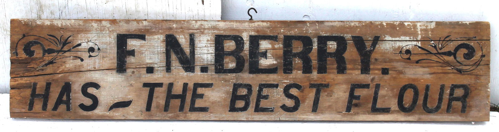 Antique wooden painted sign dbl sided "F.N. Berry. Has (1 of 4)