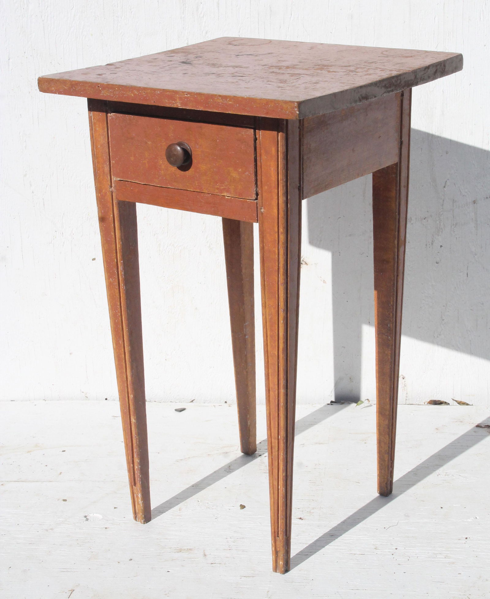 19th C 1 drawer stand w tapered legs in bittersweet (1 of 4)