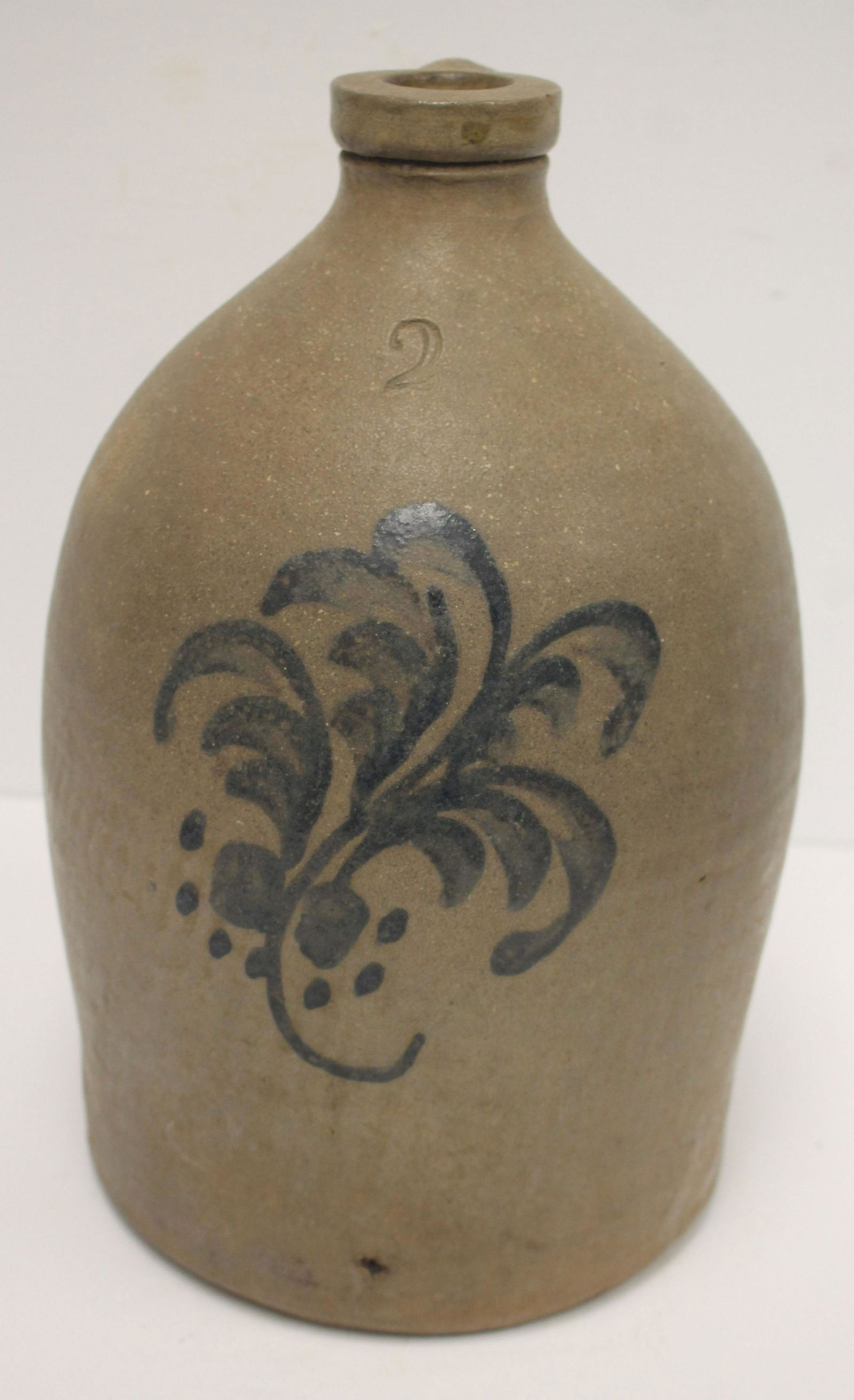 Antique stoneware 2 gal jug w cobalt floral dec - 14 (1 of 8)