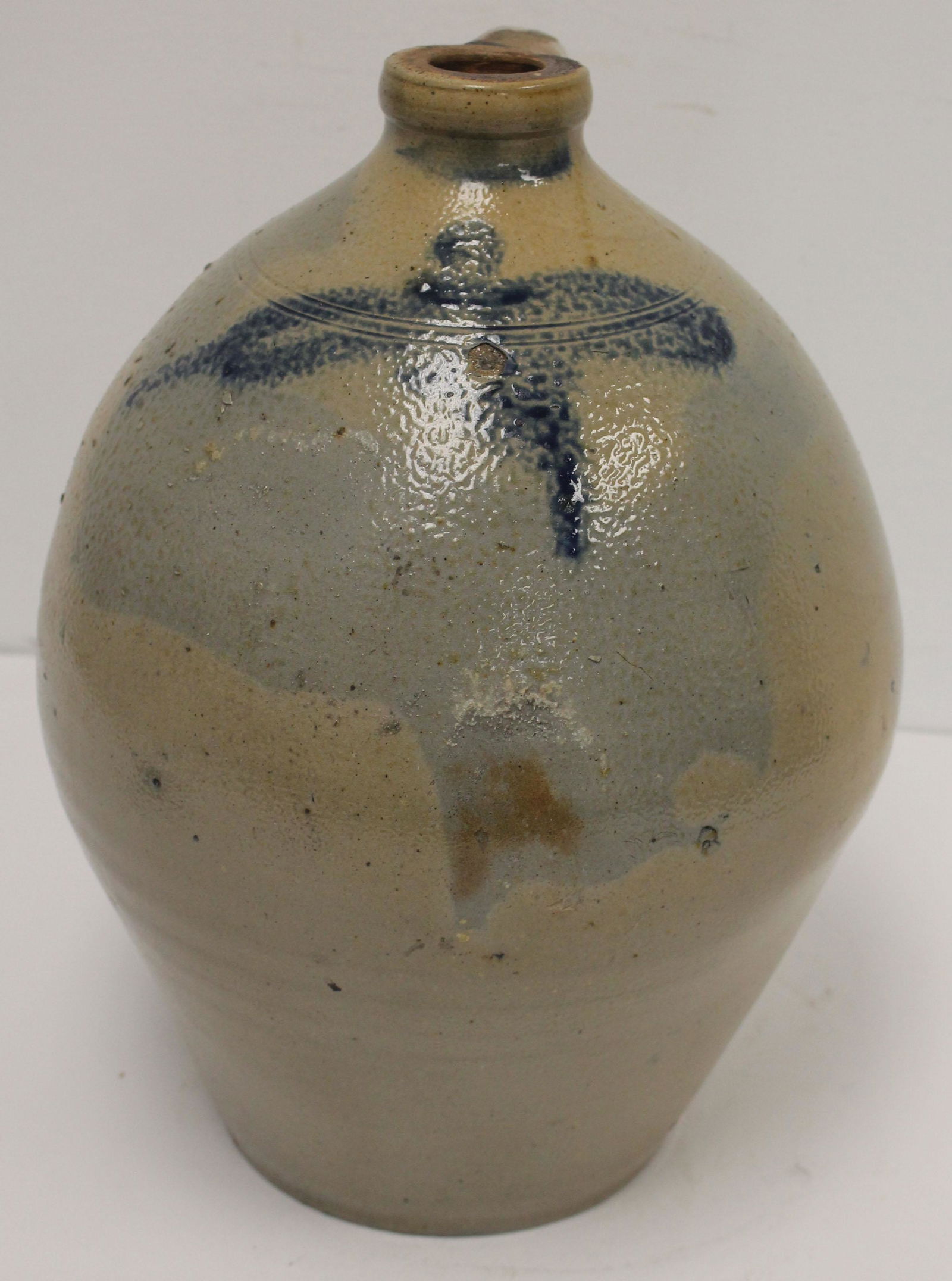 Antique stoneware ovoid jug w cobalt dragonfly dec from (1 of 11)