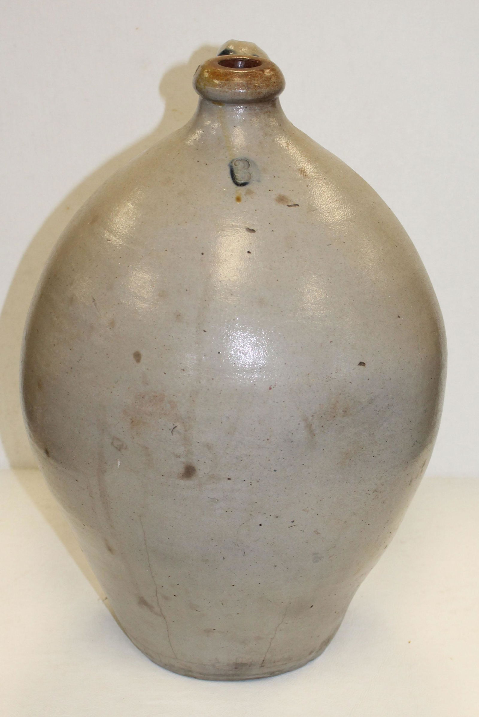 18th/early 19thC  3 gal stoneware ovoid jug w blue on (1 of 9)