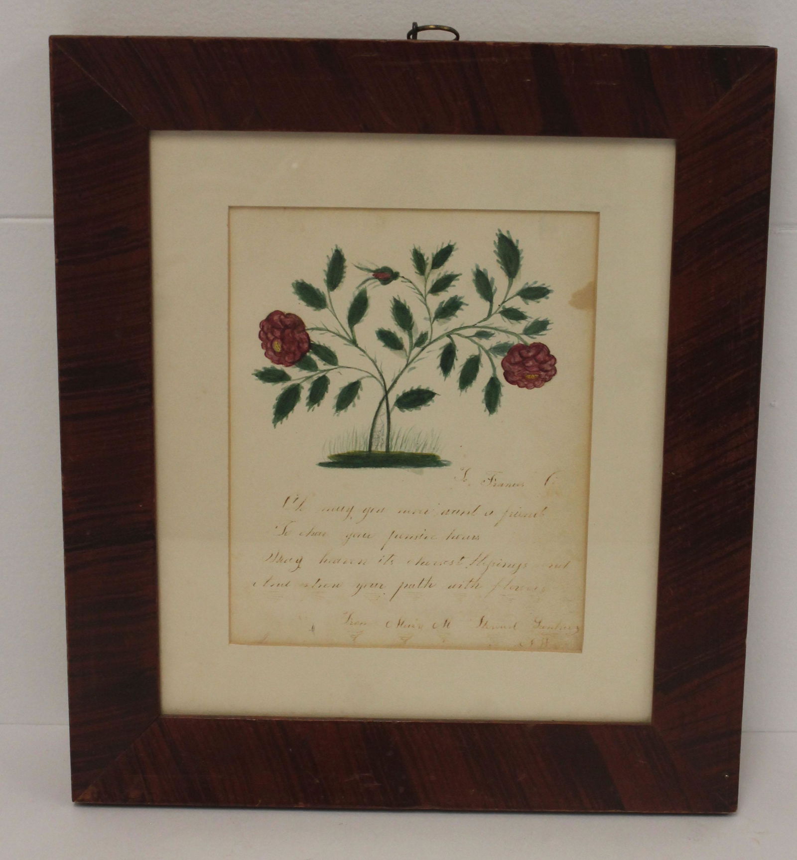 19thC Mary M Stewart w/c memorial in grain painted (1 of 5)