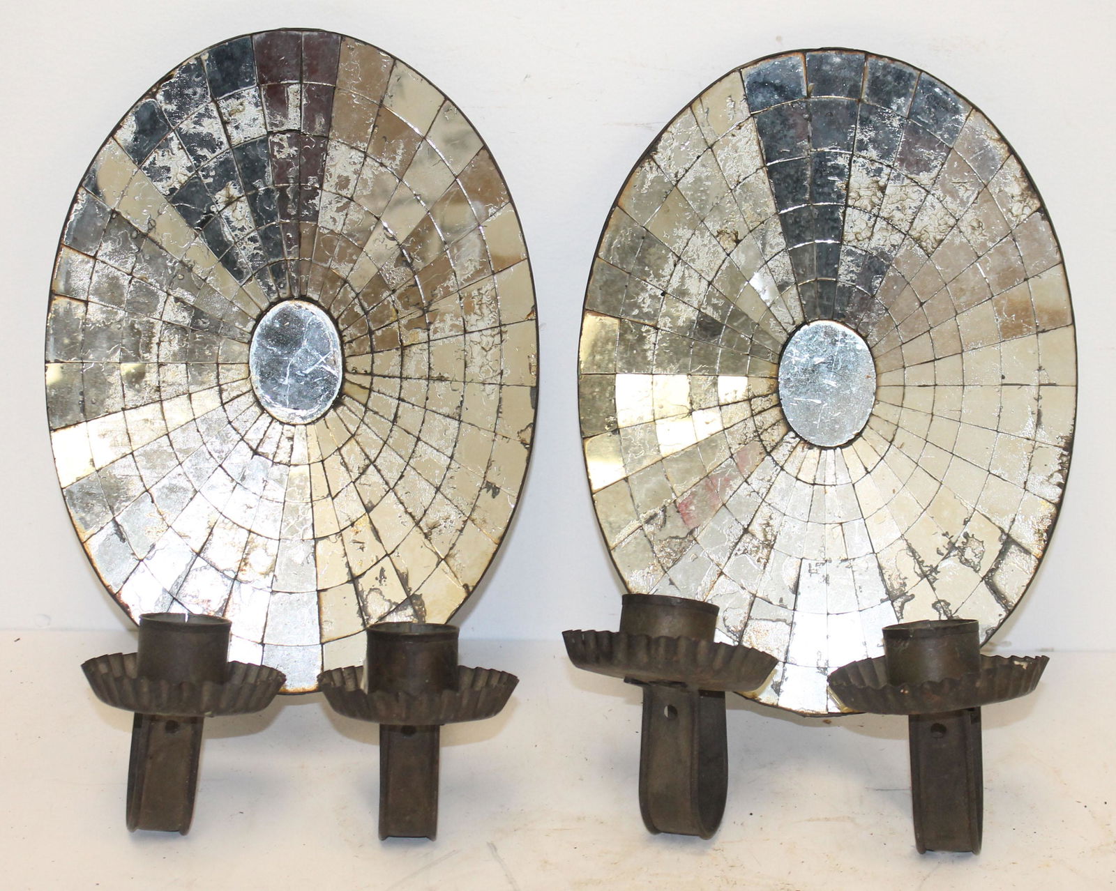 pr of antique mirrored candle sconces w double candle (1 of 3)