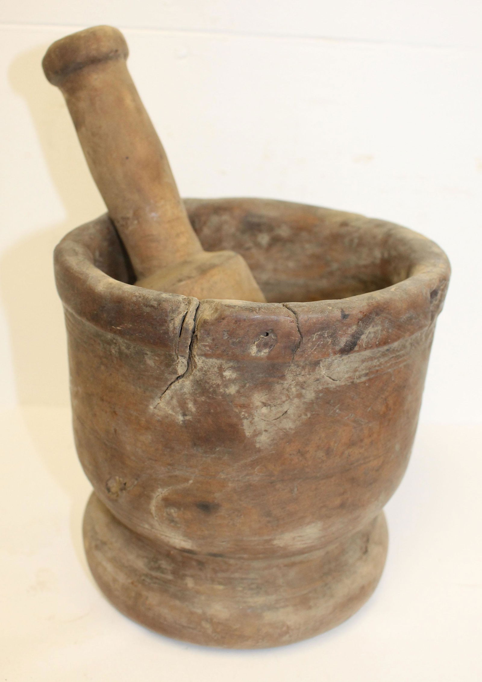 Antique burl mortar w pestle - 6 1/4" x 6 1/4" diam (1 of 3)