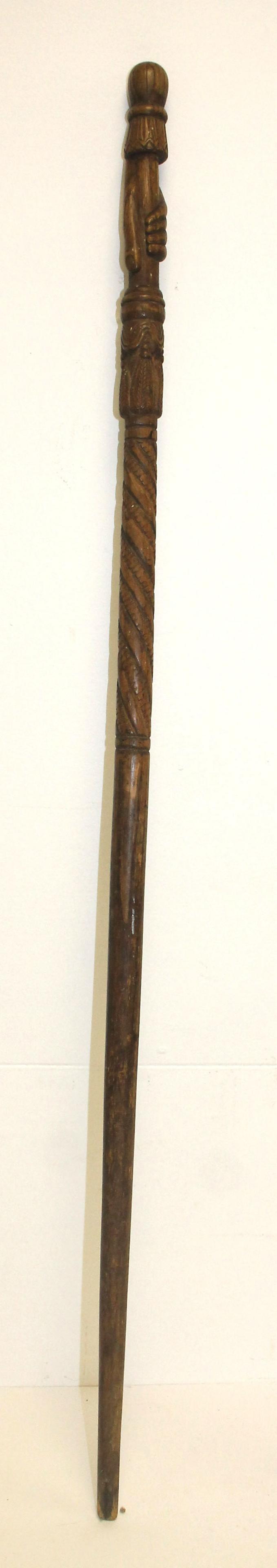 Antique carved walking stick - w hand & tassles dec - (1 of 4)