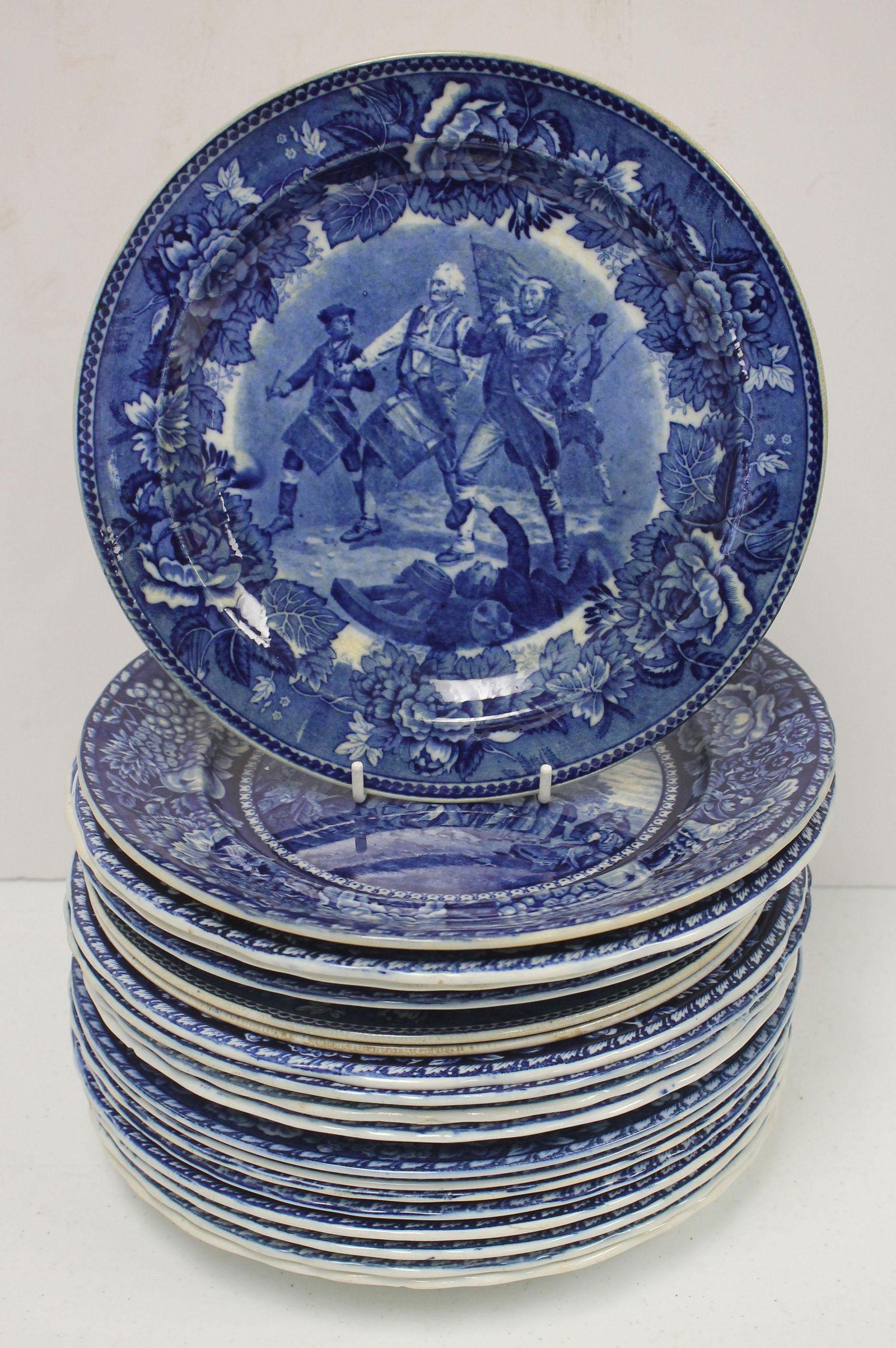 lot of 19 blue & white Historical Staffordshire plates (1 of 20)