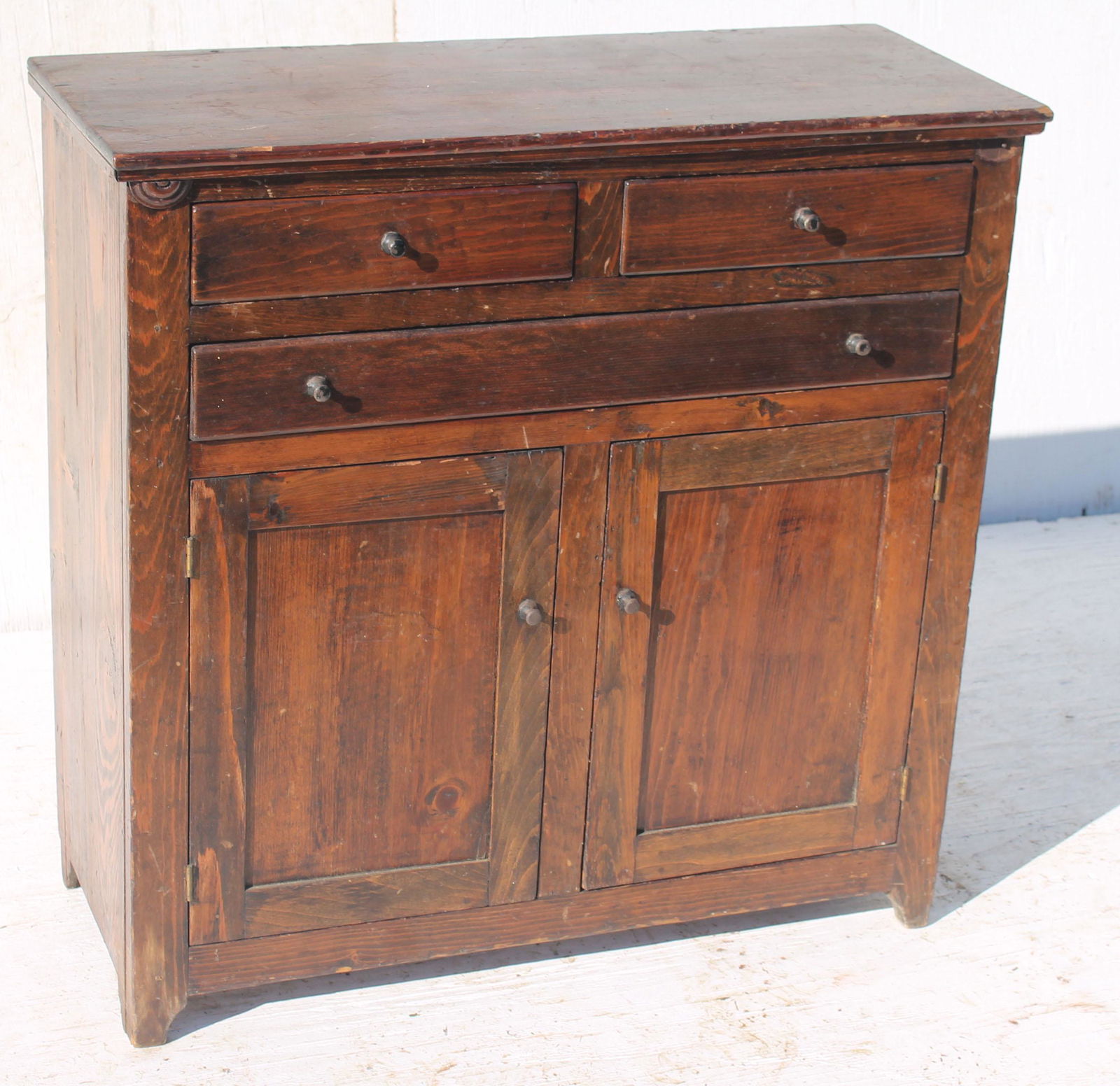 Antique child's pine miniature 3 drawer over 2 door (1 of 4)