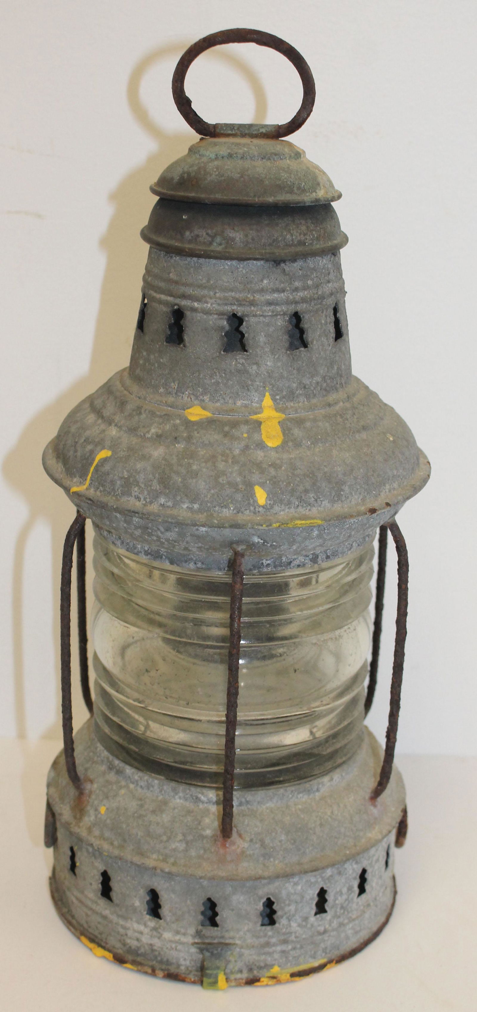 Antique nautical lantern w keyhole pierced dec - 12" (1 of 4)