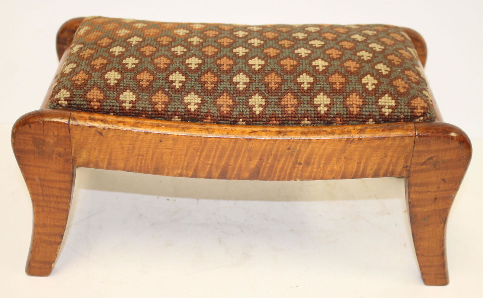 Antique tiger maple foot stool w petti point top - 14 (1 of 2)
