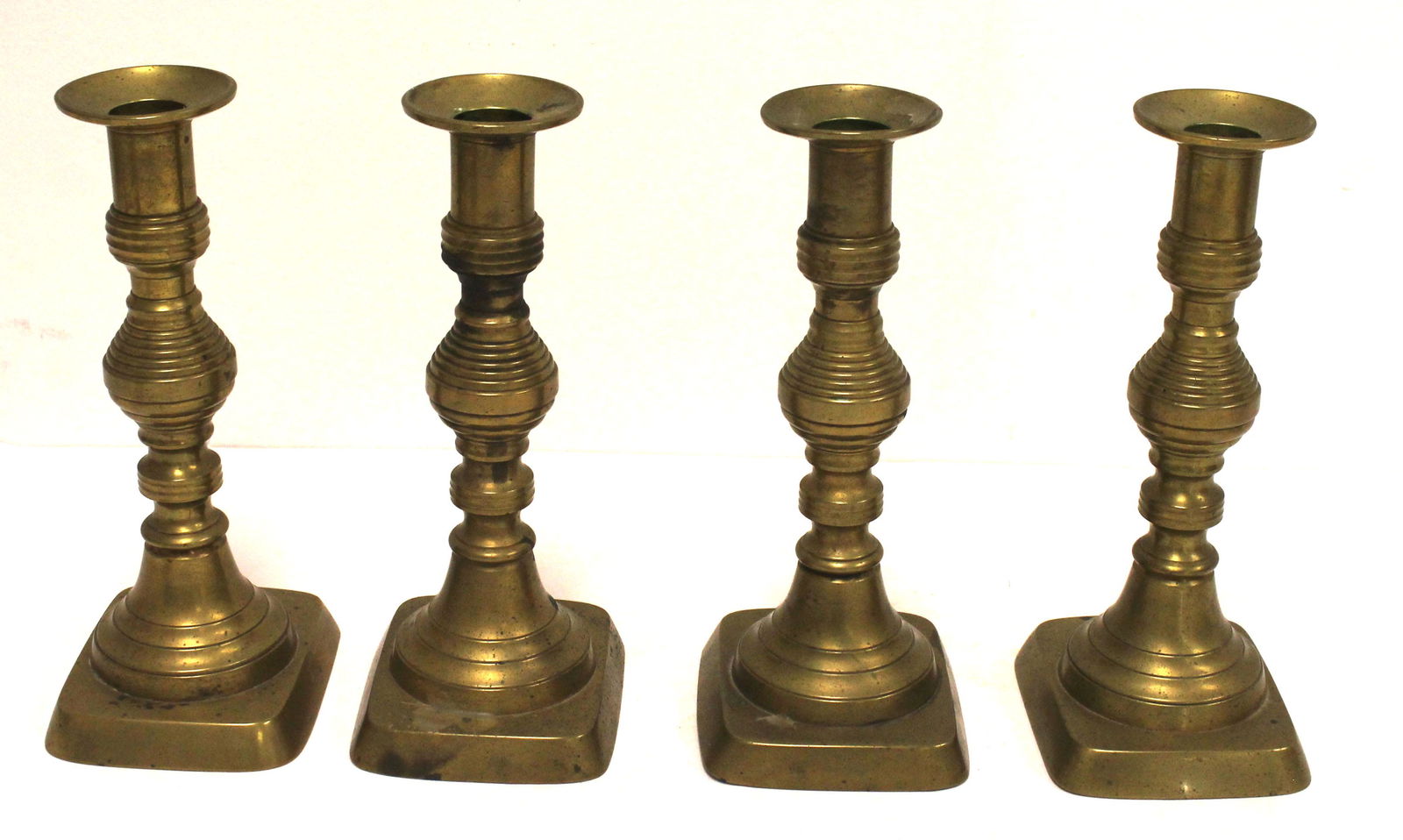set of 4 antique brass push-up candlesticks - 7 1/2" (1 of 6)