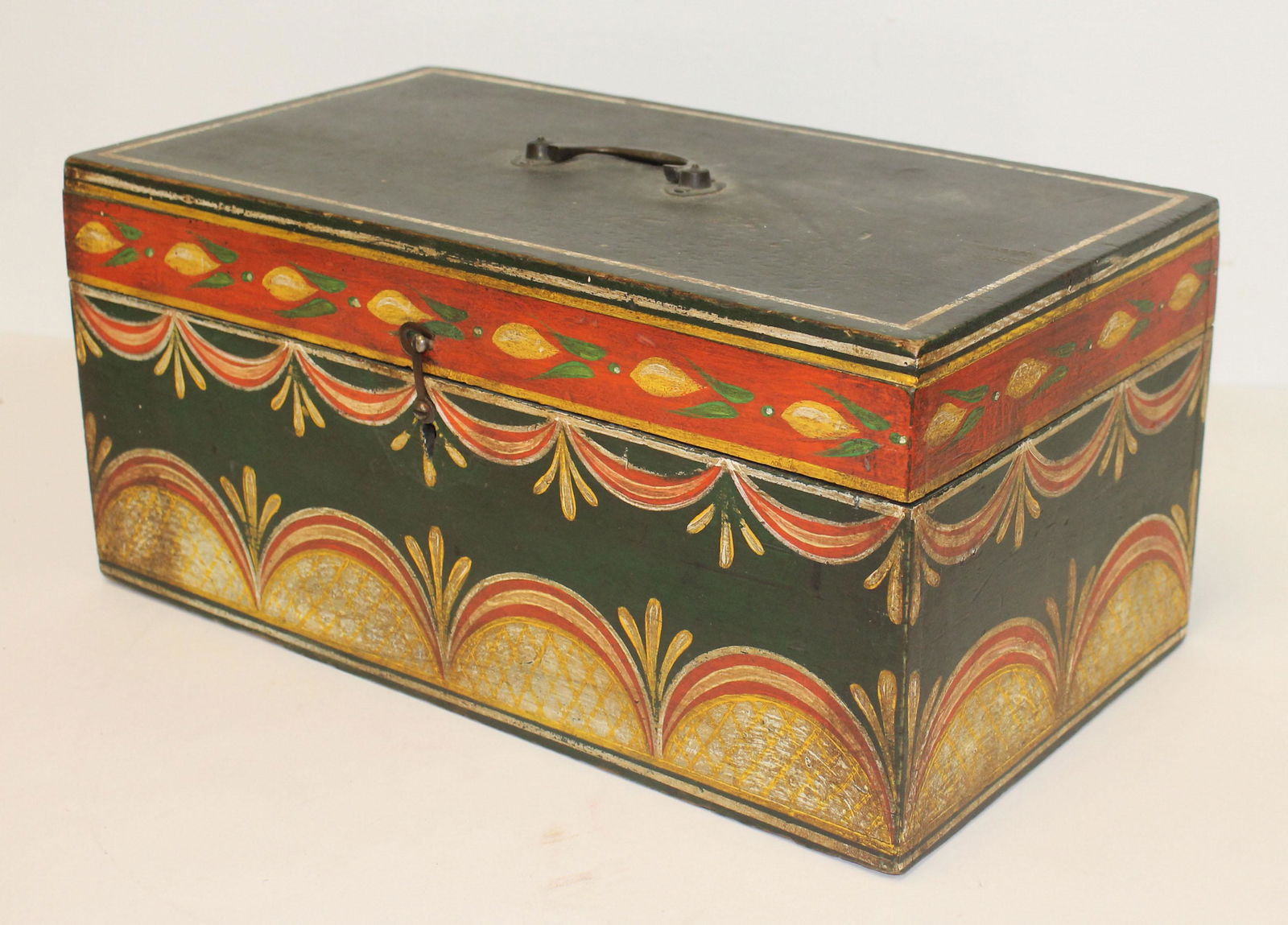 19thC document box w later paint dec - (1 of 4)