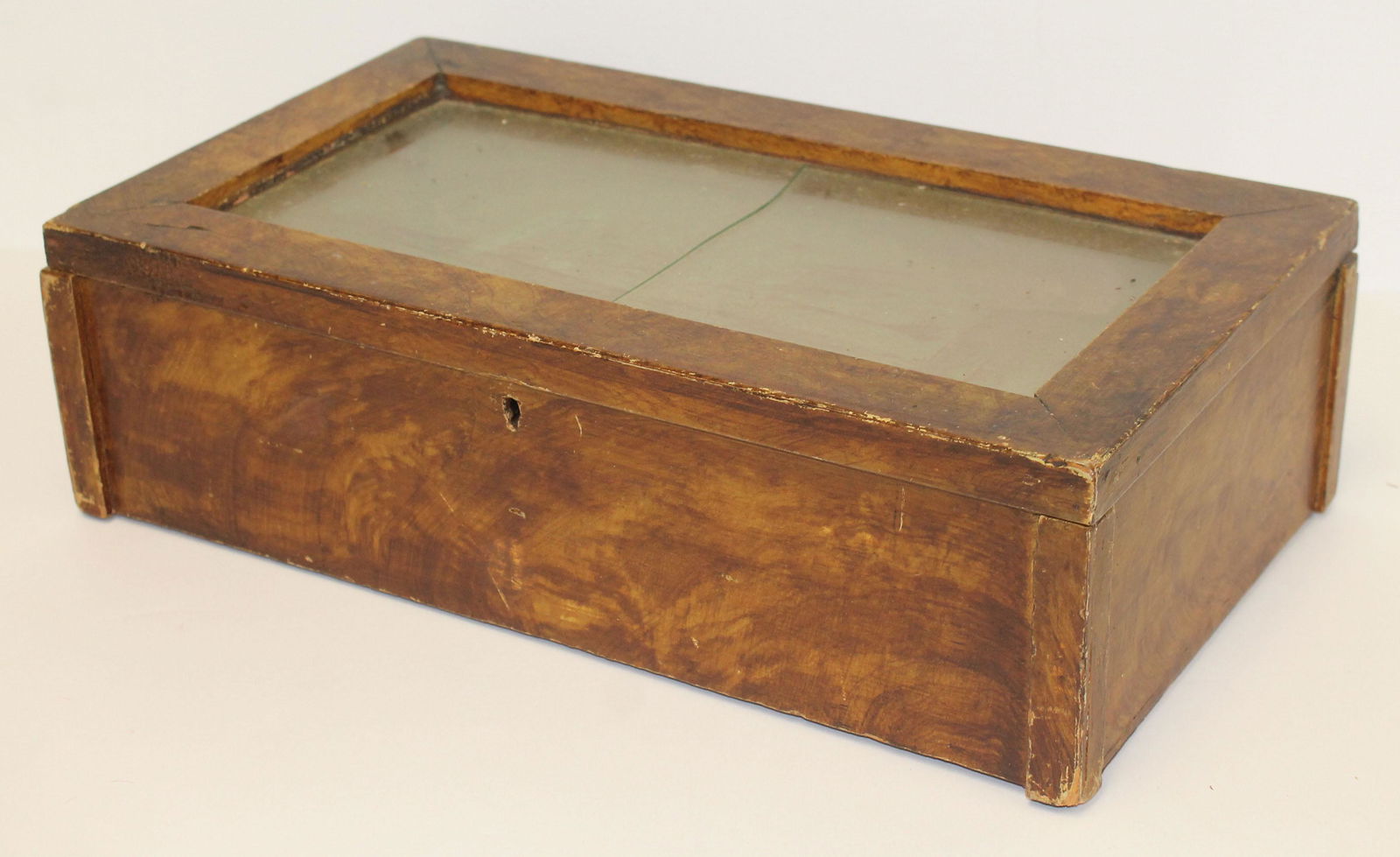 Antique grain painted valuables box w glass lift top - (1 of 4)