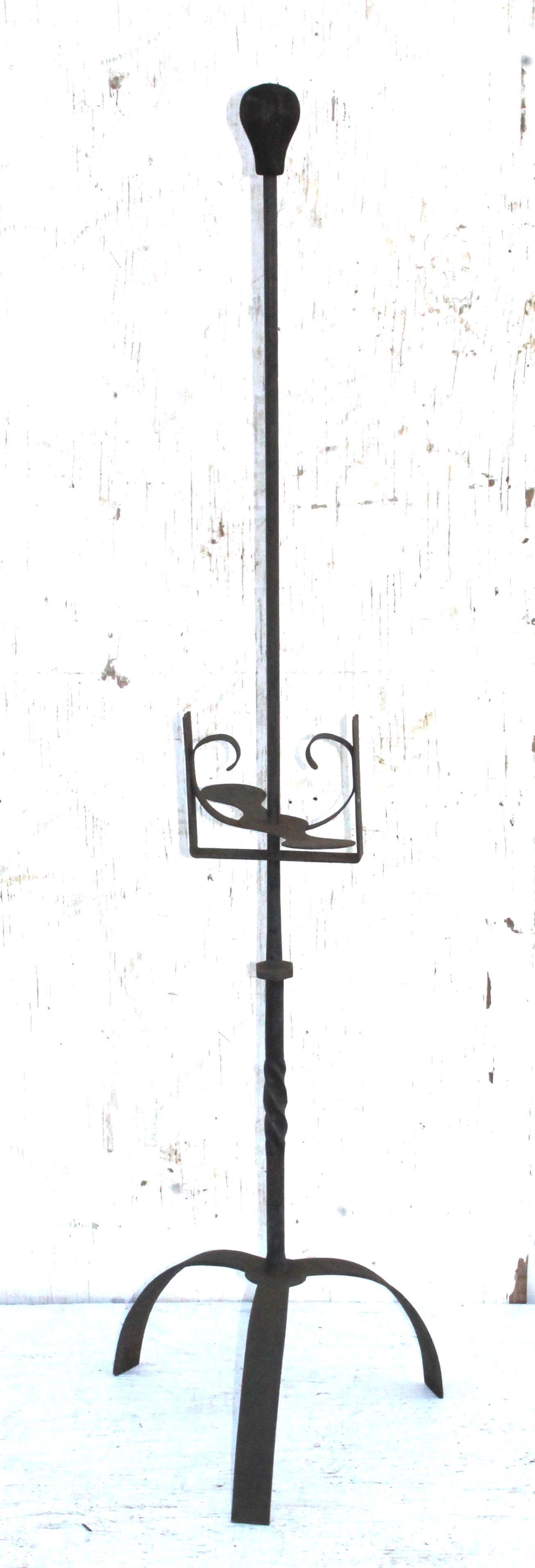 Antique wrought iron floor standing adj candle stand - (1 of 4)