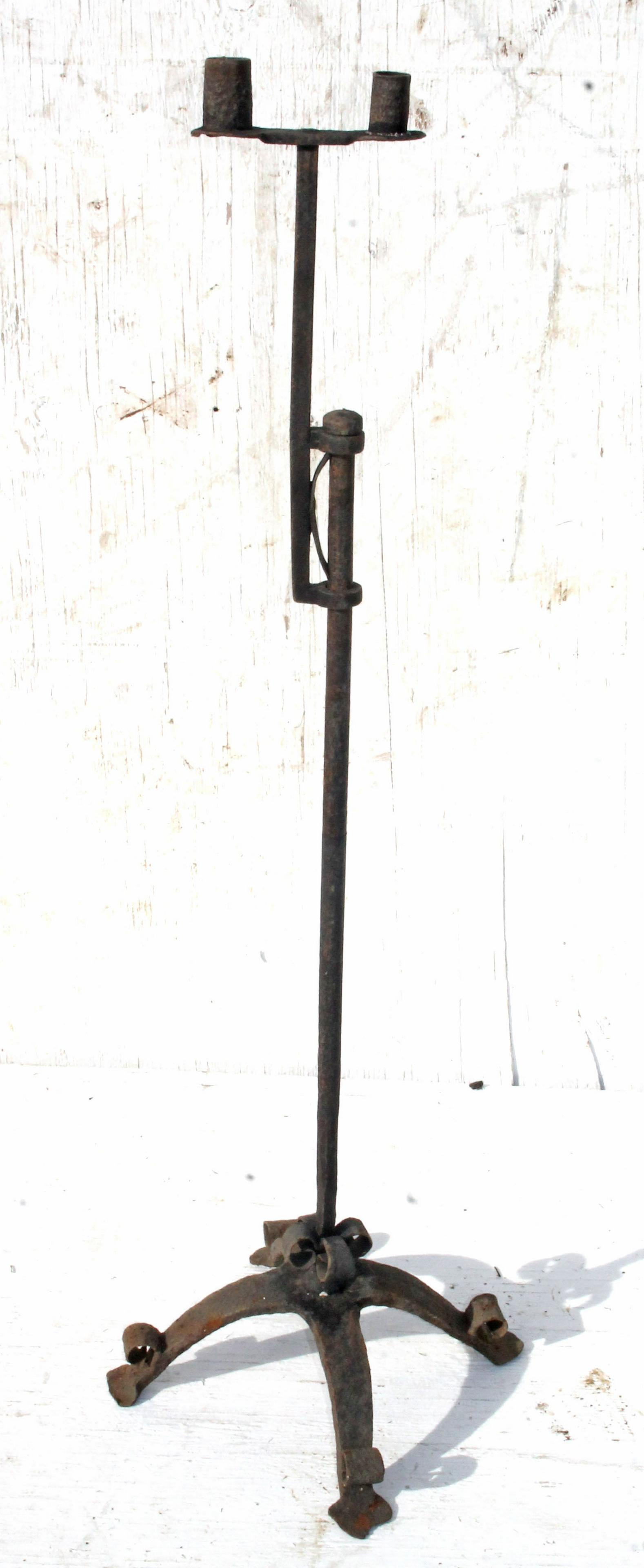 Antique wrought iron floor standing adj candle stand - (1 of 4)