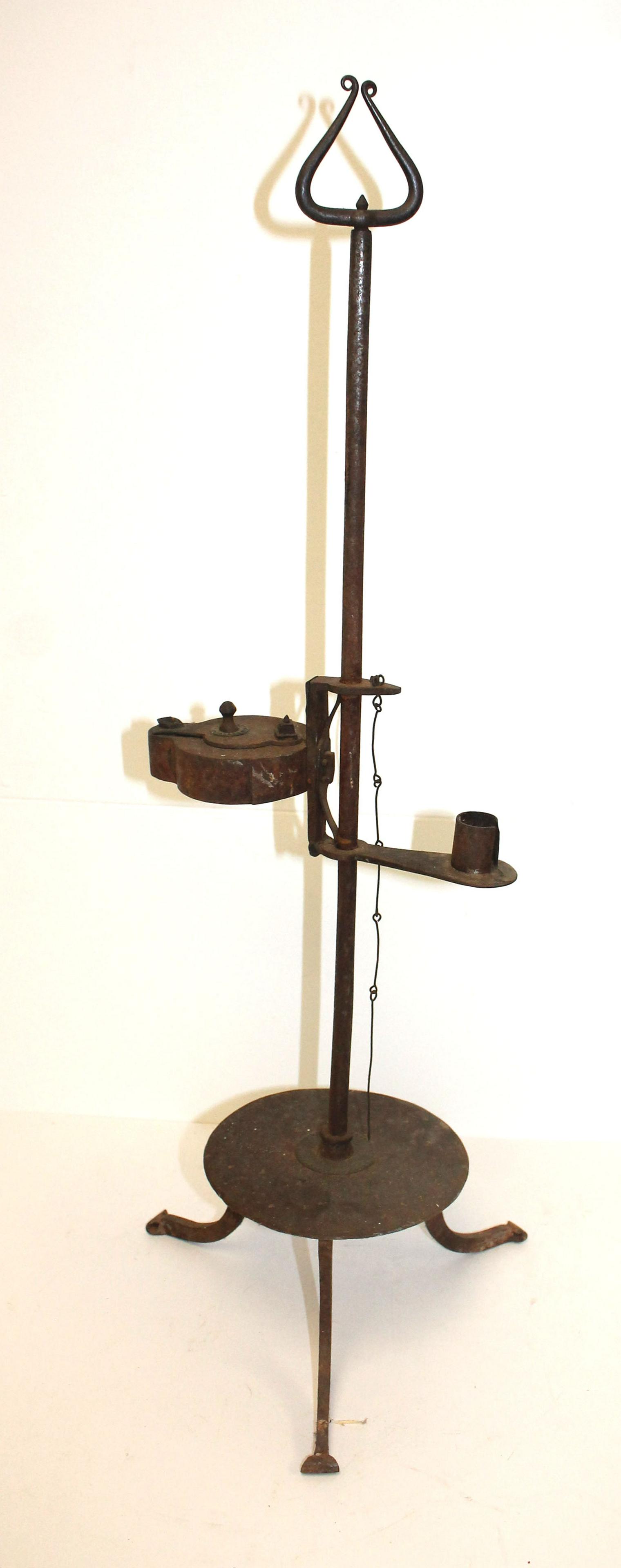 Antique wrought iron adjustable candle stand w betty (1 of 6)