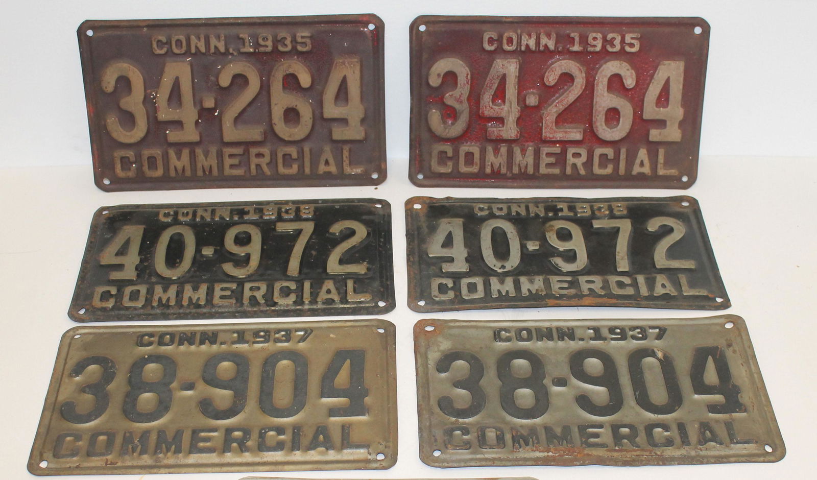 6 vintage CT license plates incl 3 sets from 1935, 1937 (1 of 4)