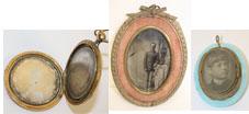 Antique photo lot incl framed daguerrotype of a: Antique photo lot incl framed daguerrotype of a gentleman, a daguerrotype in a locket/pendant & a gold filled locket with 2 tin types inside