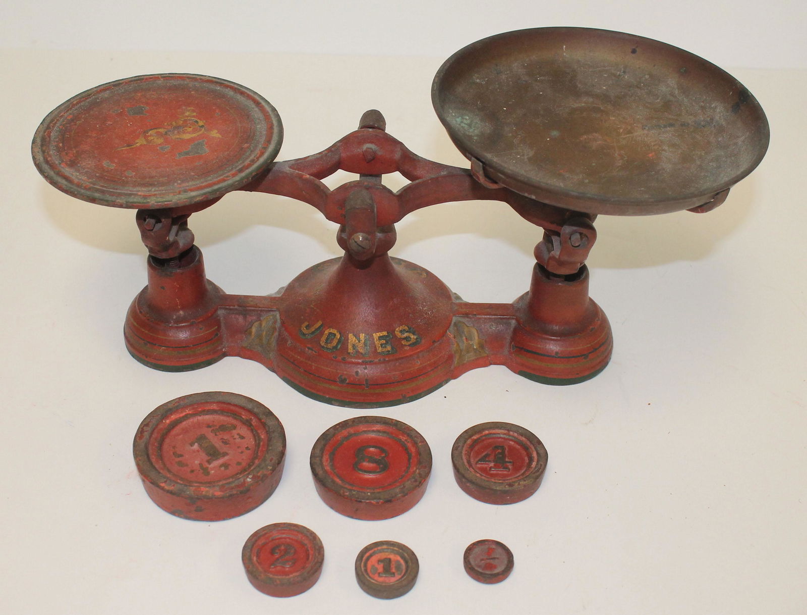 Vintage country store scale w weights in red paint w (1 of 6)