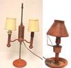 2 orange painted tin table lamps - a small candlelamp & (1 of 8)