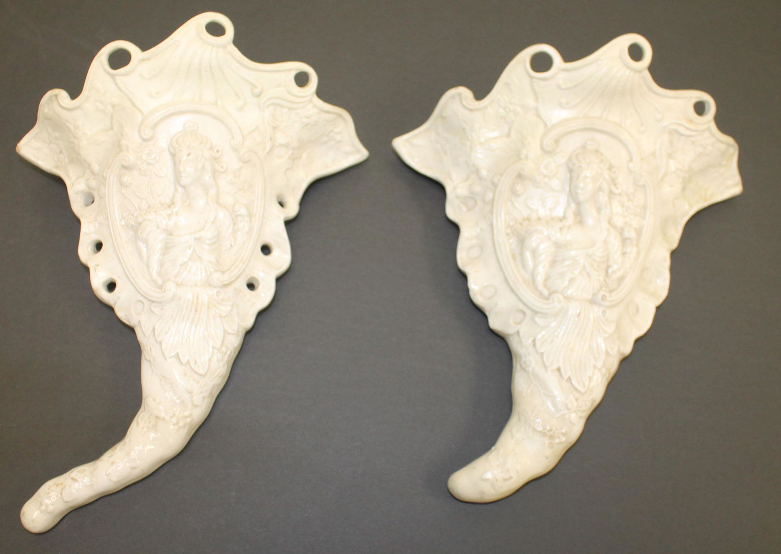 pr of antique salt glaze wall pockets - 10" tall (1 of 6)