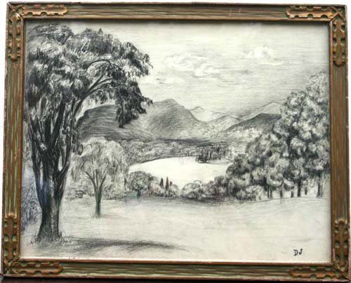 sgnd DJ (David Johnson) charcoal 10 3/4 x 13 3/4 Hu: sgnd DJ (David Johnson) charcoal 10 3/4 x 13 3/4 Hudson River scene