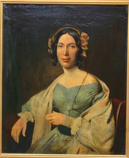 unsgnd 30x25 19thC o/c portrait of a woman w bonnet: unsgnd 30x25 19thC o/c portrait of a woman w bonnet & shawl