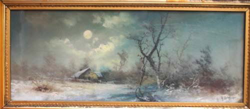 sgnd ? Fine quality moonlit pastel landscape - app: sgnd ? Fine quality moonlit pastel landscape - approx 9x23 sight size in vintage gilded frame