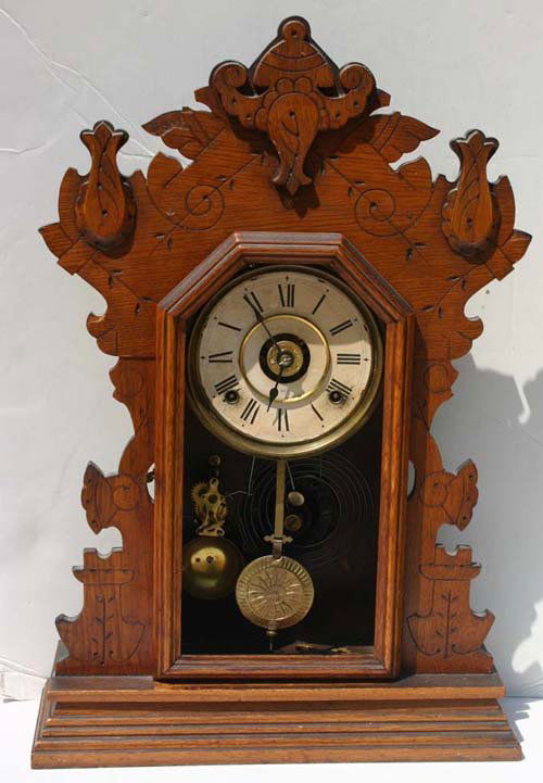 19thC Seth Thomas gingerbread alarm clock - missin: 19thC Seth Thomas gingerbread alarm clock - missing glass