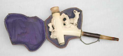 antique Meerschaum pipe w ibex carved dec