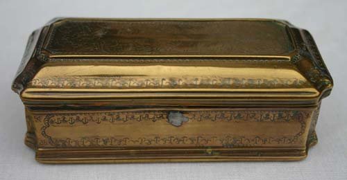 18thC brass sarcophagus form tobacco box w museum