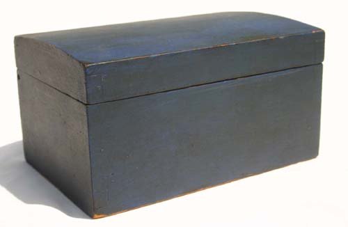 antique dome top box in blue paint - 8 1/2" wide x