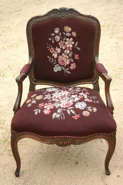 fine quality antique carved armchair w floral need
