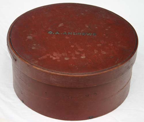 lg 12 1/2" diam ca 1820 fingered pantry box in old