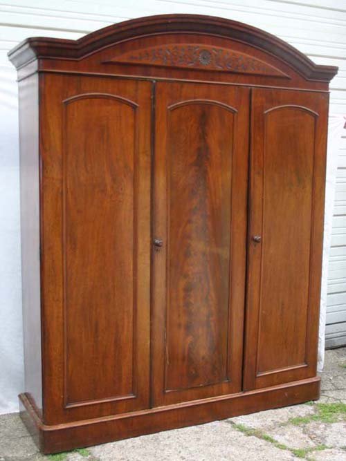 lg antique 3 door armoire w dome carved crest w mi