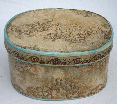 lot of 2 19thC oval wallpaper boxes - both bound i